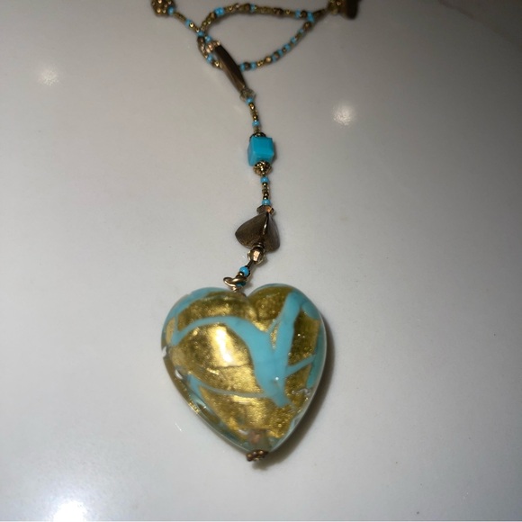 Jewelry - Handmade Gold & Turquoise Heart Pendant Necklace - Women's Jewelry